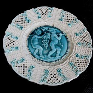 White and Turquoise Reticulated Plate # 24052